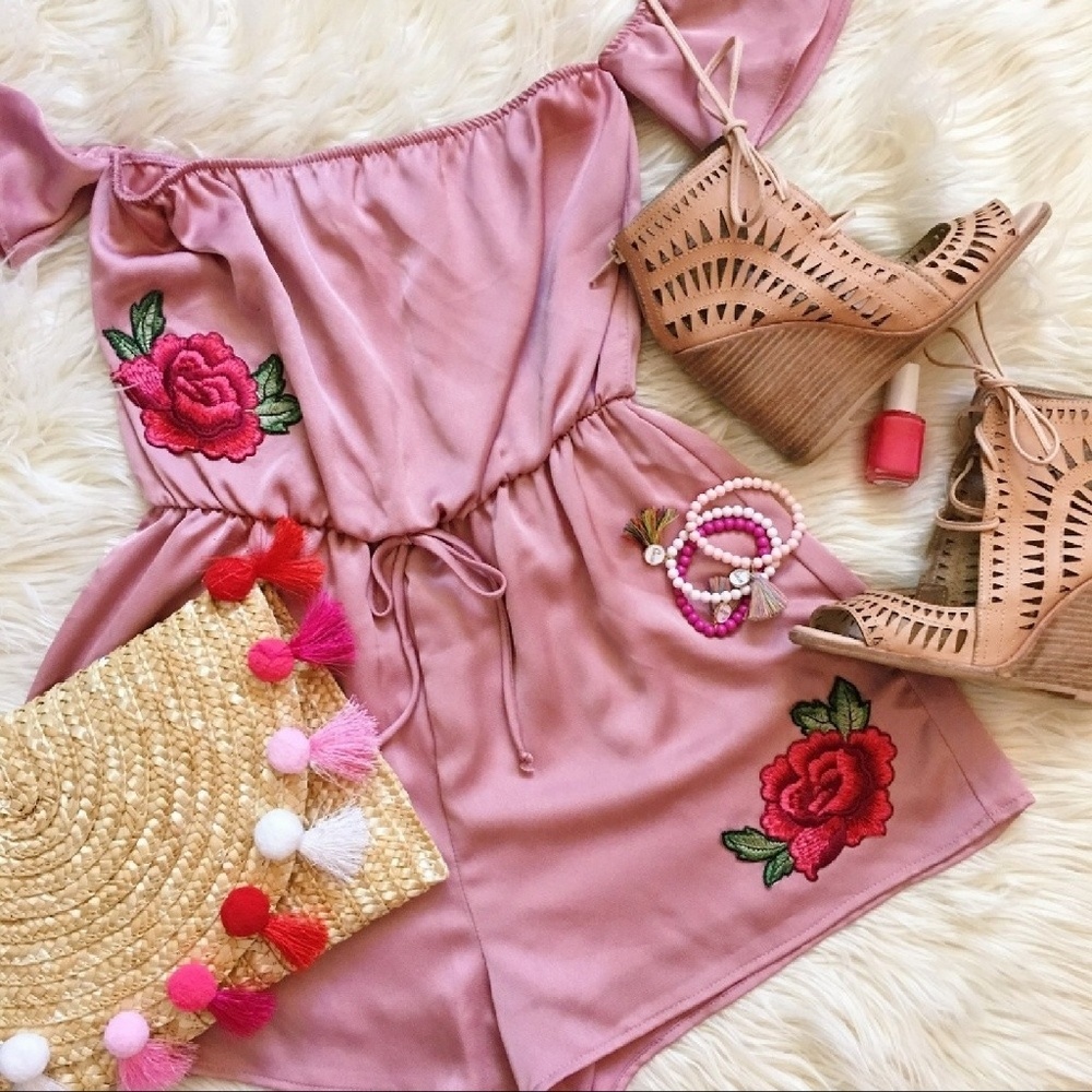 HOST PICK 5-star Rose Satin Embroidered Romper